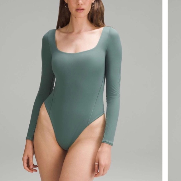 Lululemon Forest Green Wundermost Ultra-Soft Square-Neck Long-Sleeve Bodysuit - Picture 1 of 3